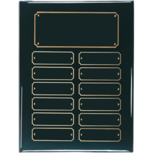 12 Plate Black Piano Finish Perpetual Plaque with gold engraving plates for employee recognition and awards