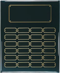 24 plate black piano finish perpetual plaque with gold laser engraved plates