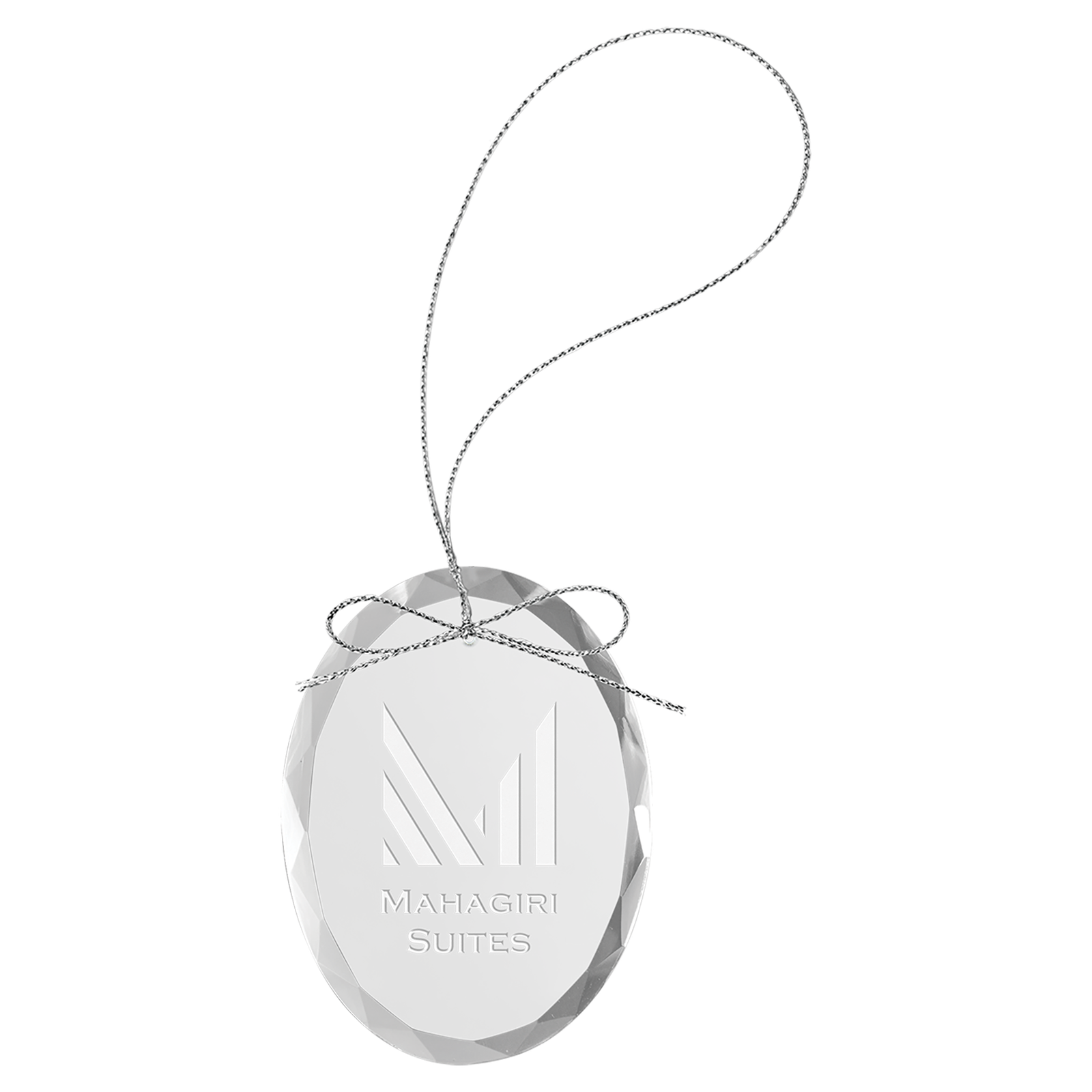 Custom Clear Oval Glass Ornament with Silver String