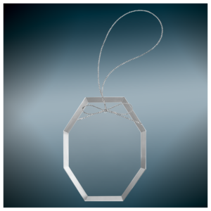 Blank clear octagon glass ornament with silver hanging string ready for custom laser engraving.