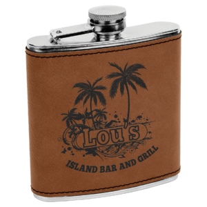Custom Engraved Flask - 6 oz Dark Brown Leatherette Stainless Steel Flask