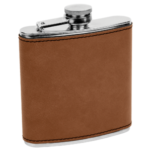 Blank dark brown laserable leatherette stainless steel flask ready for custom engraving