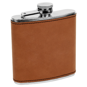 Blank rawhide laserable leatherette stainless steel flask ready for custom engraving