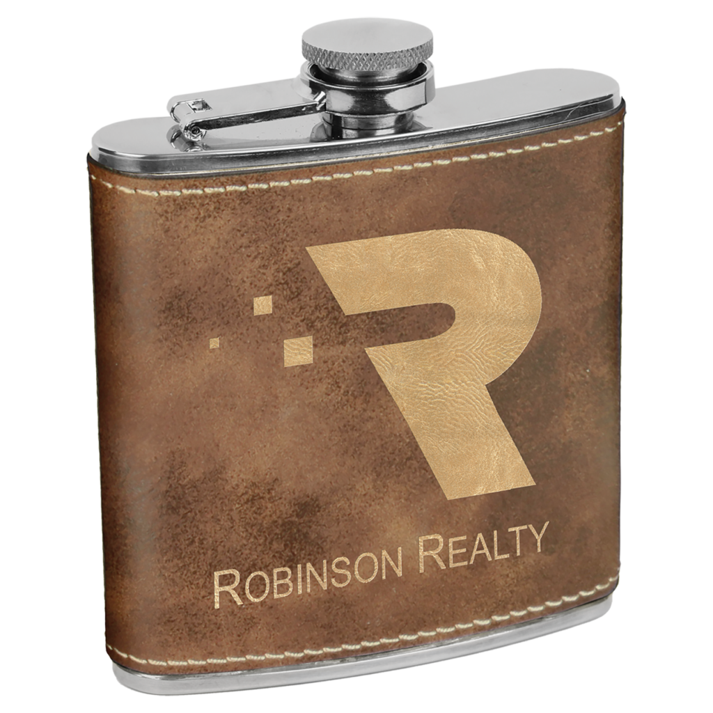 Custom engraved 6 oz rustic gold leatherette stainless steel flask