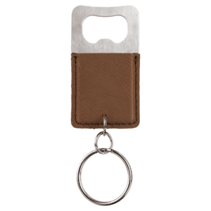 Rectangle dark brown leatherette bottle opener keychain blank