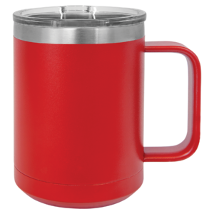Custom engraved red stainless steel travel mug with handle blank