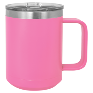 Blank pink stainless steel travel mug with handle