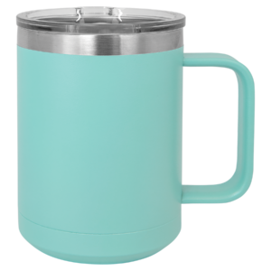 Blank Custom engraved teal stainless steel travel mug with handle