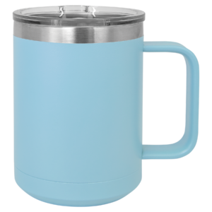 Blank ight blue stainless steel travel mug with handle