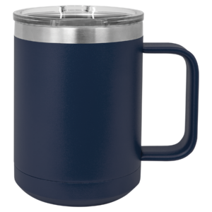 Navy Polar Camel travel mug with handle, clear slider lid, Blank