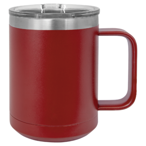 Blank maroon stainless steel travel mug with handle