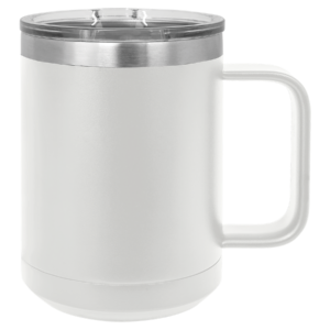 Custom engraved stainless steel travel mug with handle
