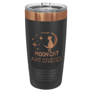 Personalized Polar Camel 20 oz black ringneck tumbler with rose gold engraving and clear slider lid