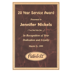 Personalized 6 x 8 ruby marble plaque plate with gold Florentine border and four mounting holes