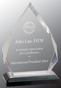 Silver Diamond Impress Acrylic Award with clear acrylic and blue black base