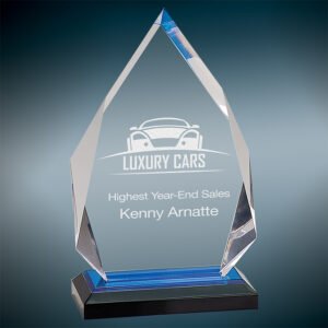 Blue Diamond Impress Acrylic Award with clear acrylic and blue black base