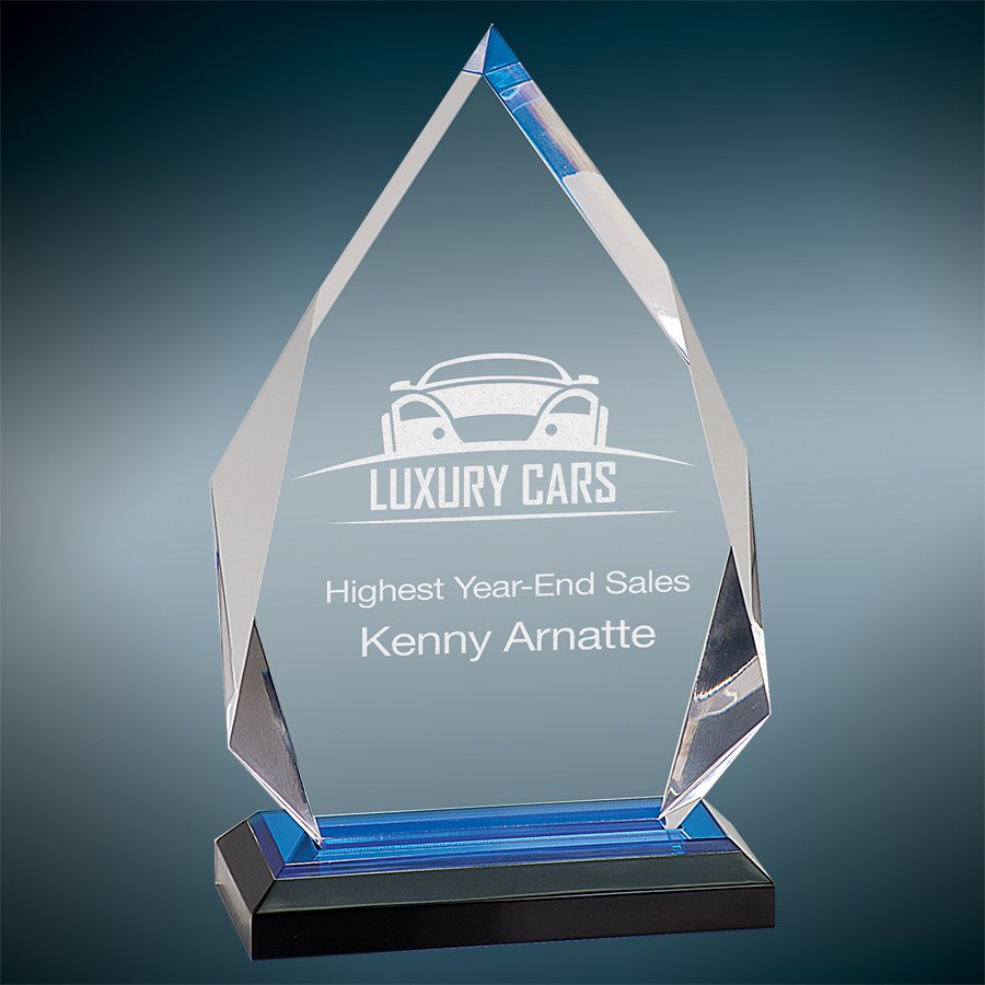 Blue Diamond Impress Acrylic Award with clear acrylic and blue black base