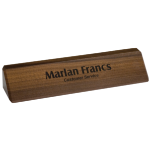 Personalized walnut desk wedge with custom laser engraved name and business title