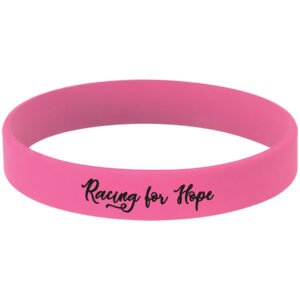 Pink and black laser engraved bracelet featuring a Racing for Hope design