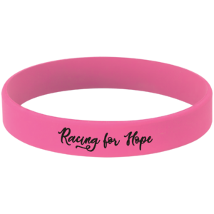 Pink and black laser engraved bracelet featuring a Racing for Hope design
