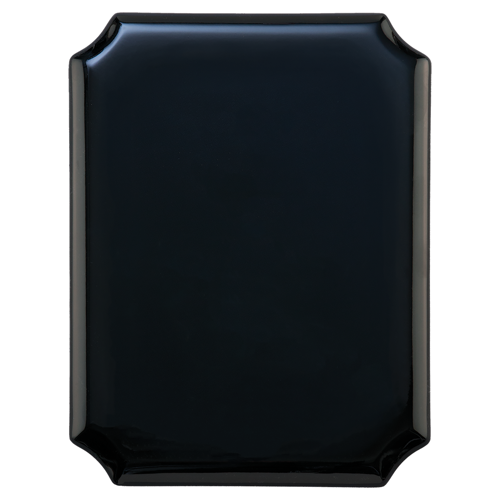 Blank 8 x 10.5 inch high gloss black plaque with notched corners