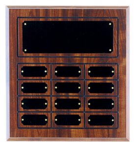 Blank Perpetual Plaque Cherry Finish with 12 black brass plates for custom engraving