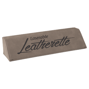 8.5 inch custom gray leatherette desk wedge with laser engraved name, title, and logo